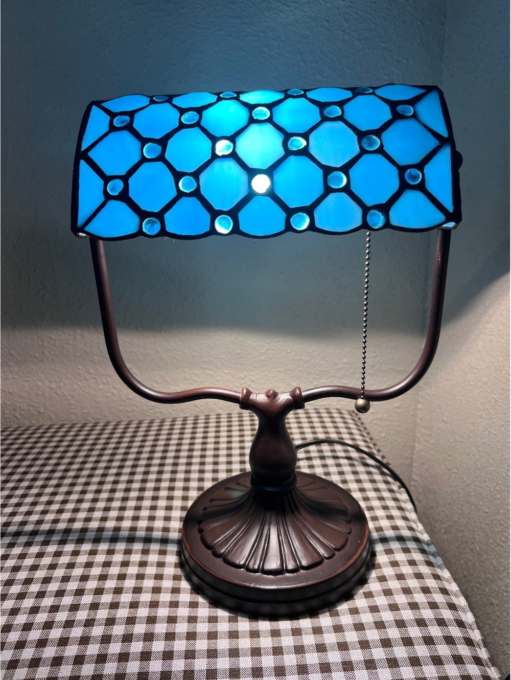 Tiffany Style Blue Stained Glass Lamp